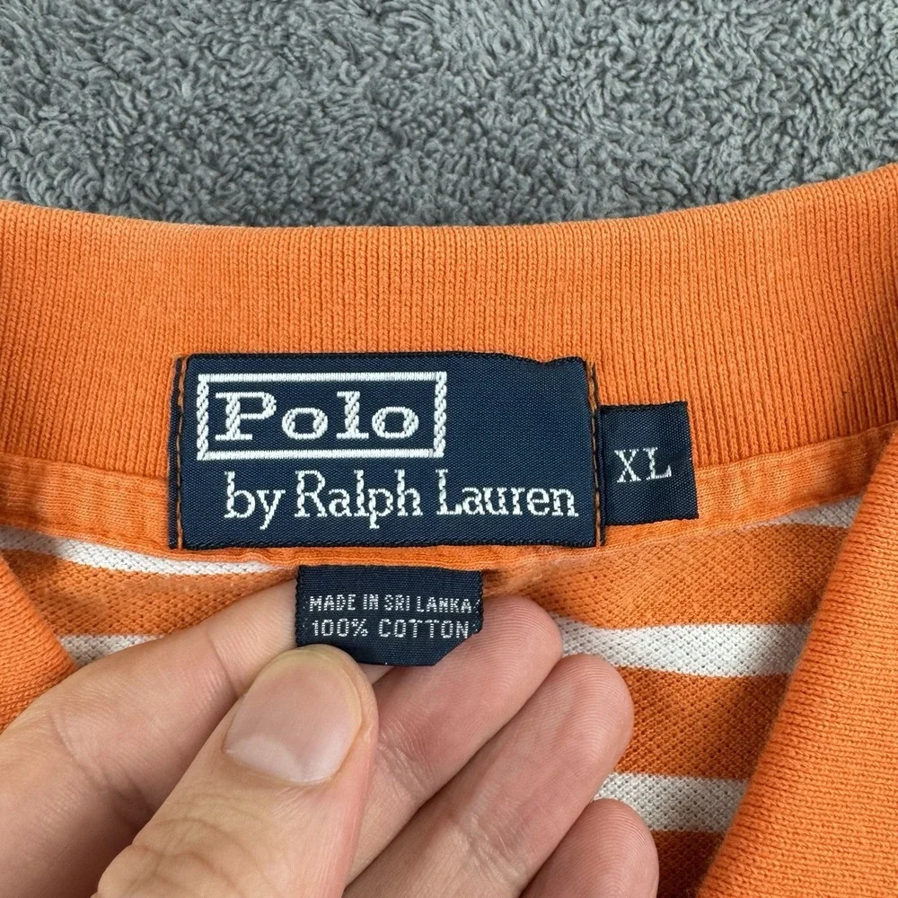 Polo Ralph Lauren Polo Shirt Men XL Orange Striped Short Sleeve Cotton Classic